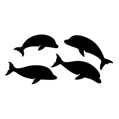 Obraz premium Vector art of silhouette of a pod of dolphins swimming in the ocean, , a simple and minimal vector illustration for marine wildlife design