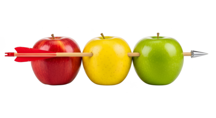 Arrow piercing three apples in a row