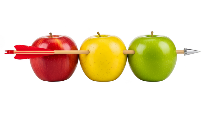 Arrow piercing three apples in a row