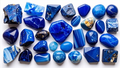 Collection of polished blue gemstones