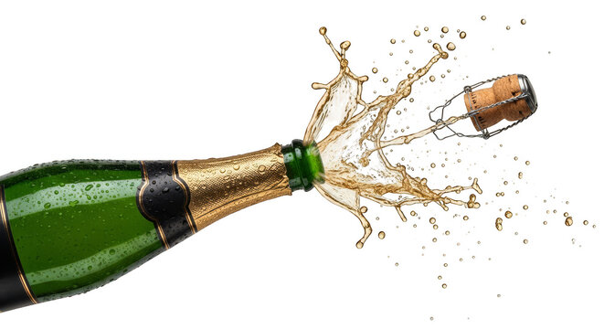 Celebratory bubbly exploding from bottle