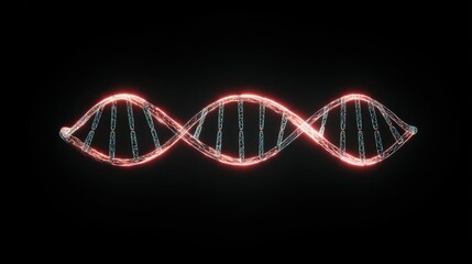 Glowing DNA helix model on black background, showcasing genetic and scientific concepts.