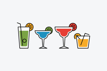 cocktail drinks glass icons vector