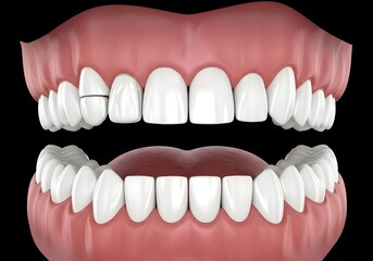 Fototapeta premium A close up view of a set of teeth with a gap between the front two teeth on the top row row