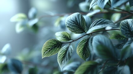 Serene Teal Leaves: A Close-Up Study of Nature's Intricate Beauty