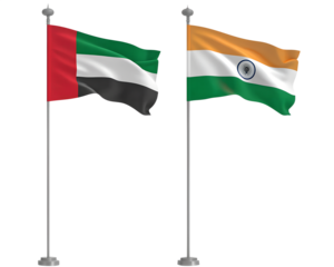 UAE,India flags together on pole