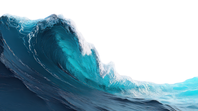 Ocean Wave with Turquoise Crest and Foam on Transparent Background