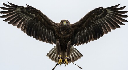 Obraz premium 猛禽類 羽ばたく 姿 力強く 白い背景 自然光 撮影. AI Generated