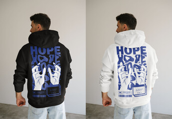 Mockup Of Man Wearing Customizable Hoodie, Rear View