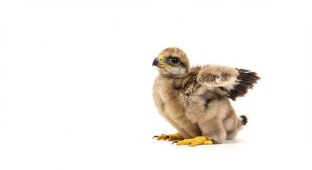 愛らしい鷹の雛 柔らかな光 羽根を広げ 穏やかに佇む. AI Generated