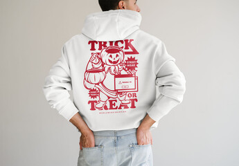 Mockup Of Man Wearing Customized Hoodie, Rear View