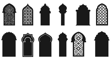 Islamic arch window designs and silhouettes in various styles and patterns
