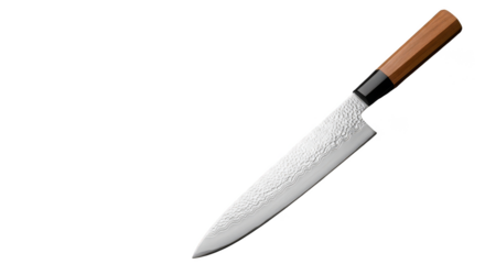 Gleaming chefs tool amidst stark darkness