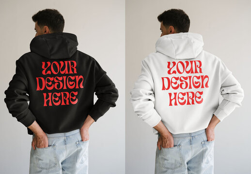 Mockup Of Man Wearing Customizable Hooded Top, Rear View