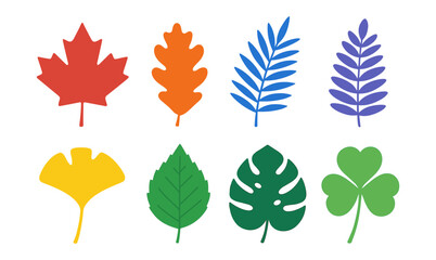 Obraz premium Colorful flat botanical leaf set with diverse shapes for nature design