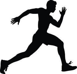 Black silhouette of sprinter athlete in fast running motion