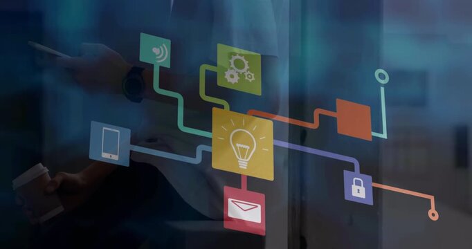 Animation of icons over notebook on desk