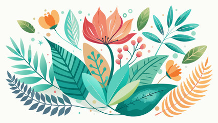 Fototapeta premium Vector art of watercolor floral illustration with colorful flowers and leaves for decoration and design element