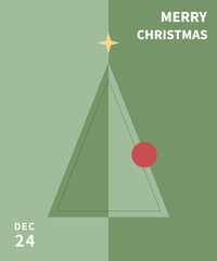 Christmas  template with christmas tree imagery composed of geometric shapes.