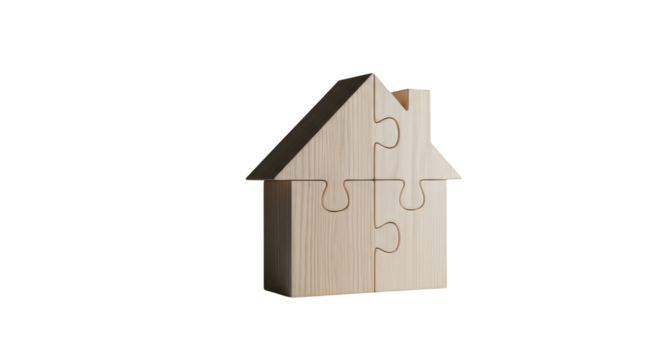 Houseshaped jigsaw puzzle symbolizes home construction