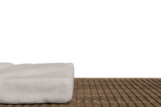 A large, light-colored, rectangular block sits on a brown, textured floor transparent background