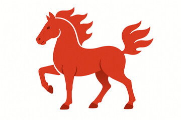 Flat style Red Fire Horse in bold red color, isolated on white background, zodiac animal symbol of 2026 for posters and design