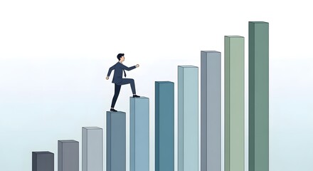 Professional climbing ascending bar graph, symbolizing career advancement, business growth, financial success, and goal achievement.