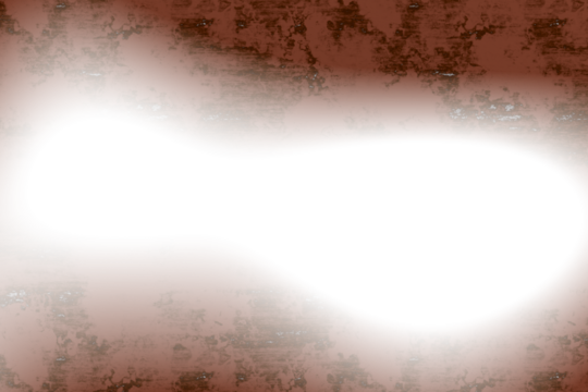 Dark, irregular, oval-shaped void against a textured, rusty-brown background with red/green/yellow outline