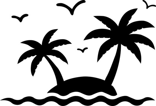 Tropical iland plum trees icon,Palm Trees Thin Line Icon - Travel,Palm tree summer beach silhouette black coloring flat illustration,Palm tree silhouette black color flat illustration