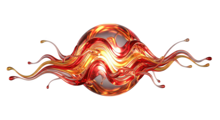 Abstract liquid form illustration in red and gold hues against black backdrop