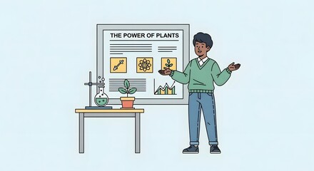 Botanical Science Presentation: Educator Explaining Plant Power and Research Concepts