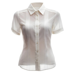 Naklejka premium Elegant shortsleeved white blouse with vertical pleats, classic collar, and buttonup front, isolated on transparent background