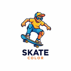 Snowboarder kid logo, Cartoon snowboarder kid jumping in a fun winter action scene, 