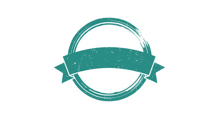 Teal color banner and circle logo design element with ribbon