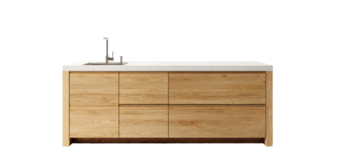 Light-brown wooden kitchen sink vanity