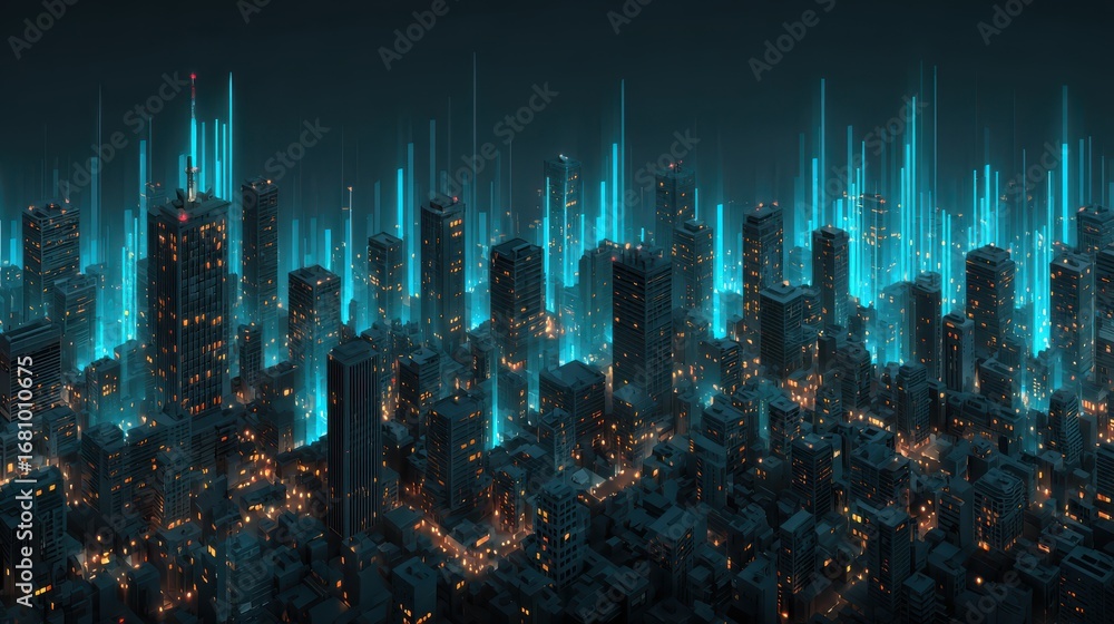 Aufkleber futuristic abstract skyline with data visualization elements in a flat design illustration of urban 