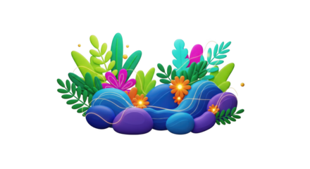 Vibrant floral arrangement rendered in 3D with an array of colors and depth