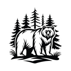 Black bear in forest on a white background for wildlife art