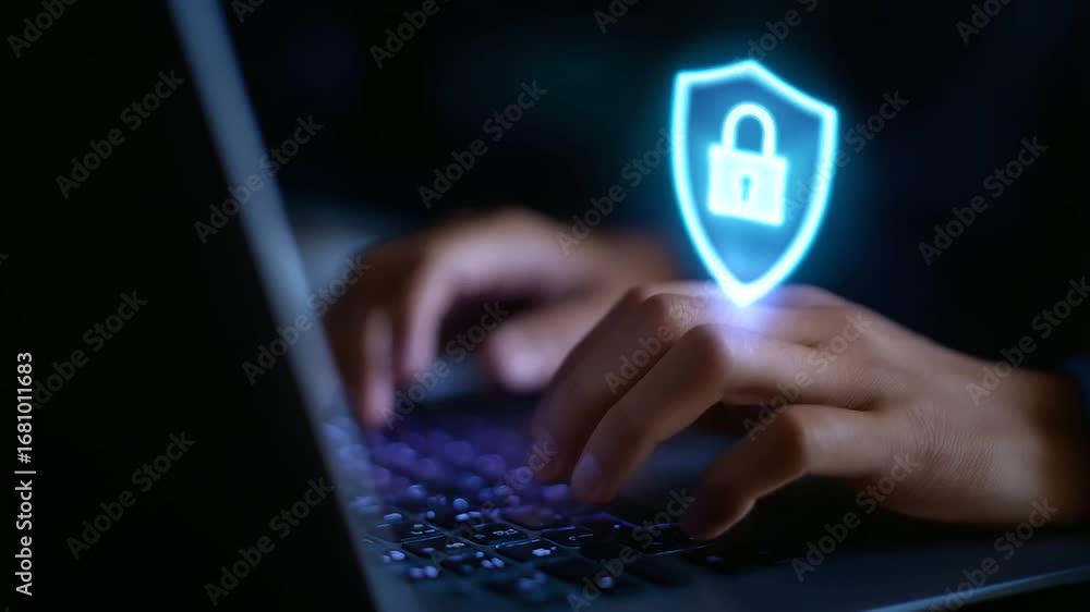 Poster risk specialists works on edge cybersecurity featuring holographic defenses in a futuristic tech env
