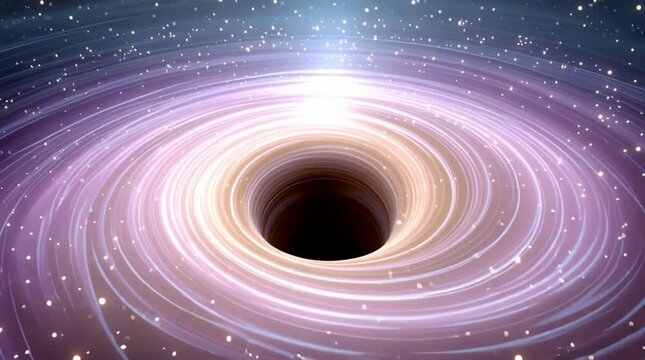 Black Hole's Cosmic Embrace: A digital illustration depicts the mesmerizing power of a black hole, its gravity warping space and time, drawing in celestial bodies with irresistible force.