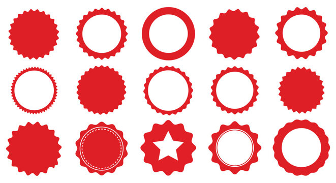 Collection of red seal and badge shapes in various styles and designs