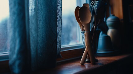 A minimalist kitchen interior featuring clean countertops and basic utensils.