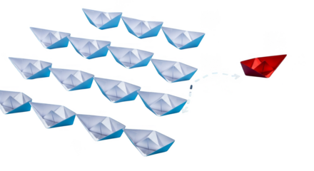 Paper boat leadership Red sails onward