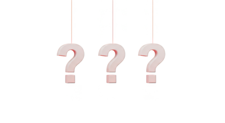 Pink question marks dangle in darkness