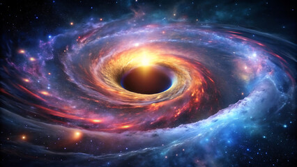 Obraz premium Glowing galaxy swirling into black hole cosmic sci fi background astronomy design fantasy universe art and digital inspiration