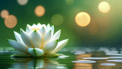 White and purple lotus flower floating with sparkling light background