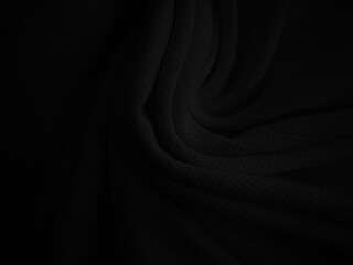 Black crumpled fabric texture. Dark folded cloth background