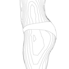 A girl's contour drawing with panties, side view. Vector illustration