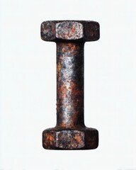 Close-Up of a Rusty Metal Bolt with Patina Surface Isolated on White Background – Vintage Industrial Hardware, Weathered Screw, Antique Equipment Part for Mechanical and Historical Design Projects