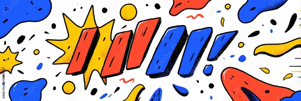 Poster dynamic abstract graphic design featuring bold colors and shapes with energetic patterns and playful